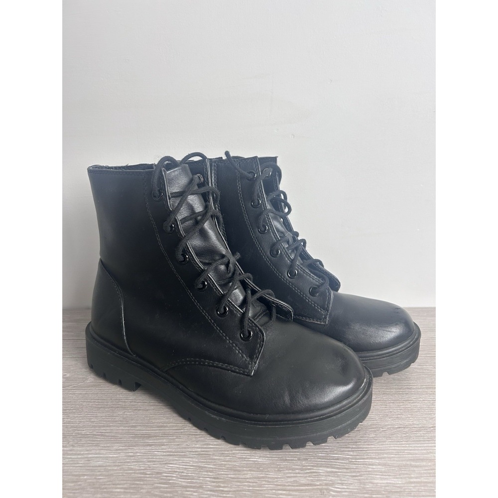 Girls Unr8ed Black Lace-Up Combat Boots Size 5M